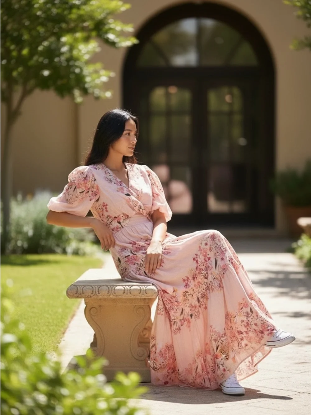 Taylor Floral Puff Sleeve Maxi Dress Pink Tiered Cottagecore Romantic Size 8 NWT